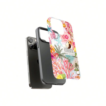 Shockproof Fashion Beach Elements Beach Collage Pattern Phone Case Summer Coconut & Hibiscus Style Compatible With Iphone 17 16 15 14 13 Pro Max Plus 12 11 Spring