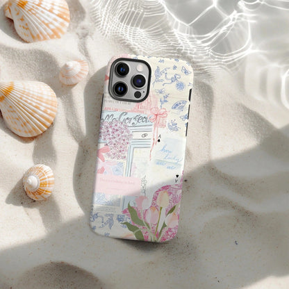 Shockproof Fashion Beach Elements Beach Collage Pattern Phone Case Summer Coconut & Hibiscus Style Compatible With Iphone 17 16 15 14 13 Pro Max Plus 12 11 Spring