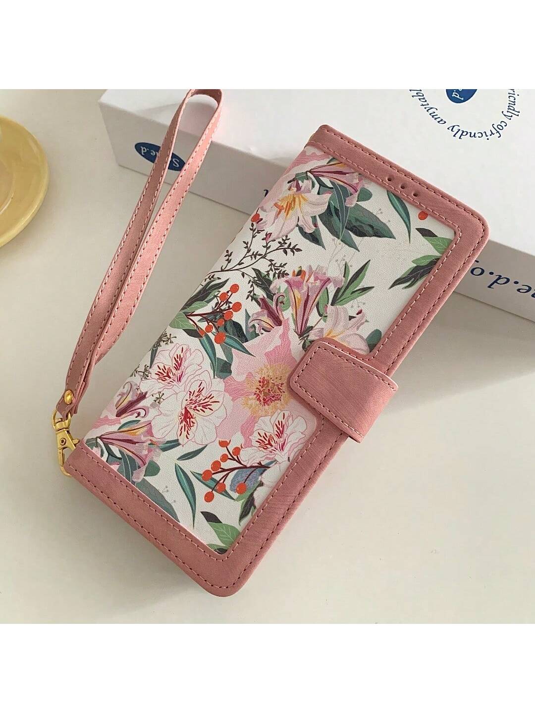 Shockproof Flower Print Cardholder Summer Spring 1pc Flower Print Card Slot Wallet Phone Case Cover Compatible With S24/S22/S23 Ultra/S20FE Women Waterproof Anti-Fall Scratch Resistant Spring Gift,Int