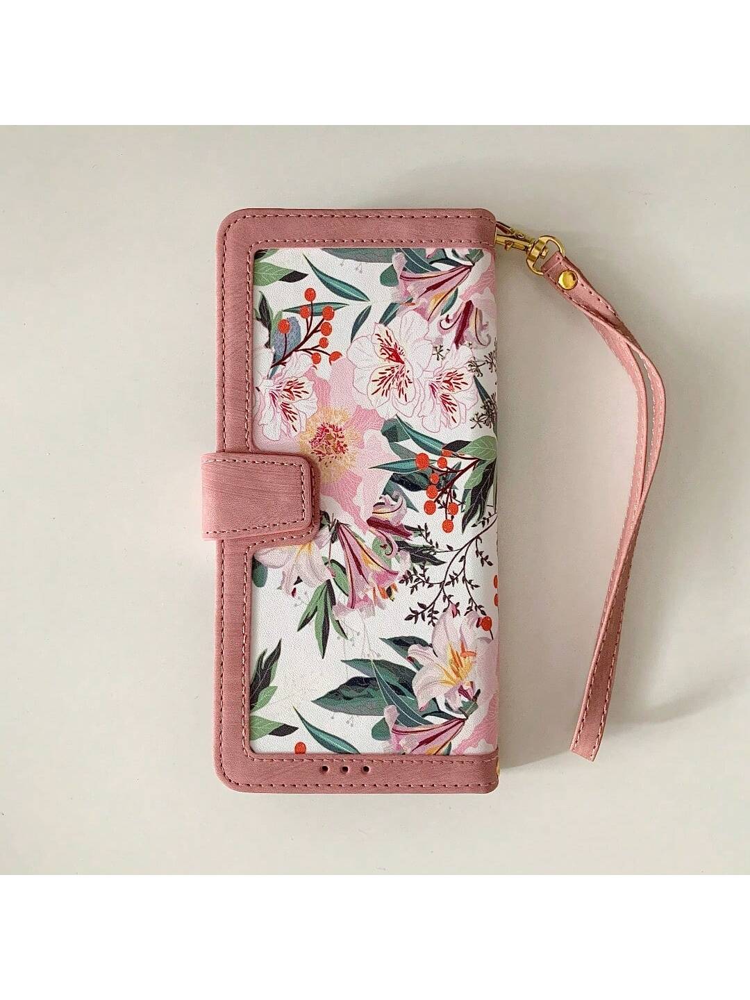 Shockproof Flower Print Cardholder Summer Spring 1pc Flower Print Card Slot Wallet Phone Case Cover Compatible With S24/S22/S23 Ultra/S20FE Women Waterproof Anti-Fall Scratch Resistant Spring Gift,Int