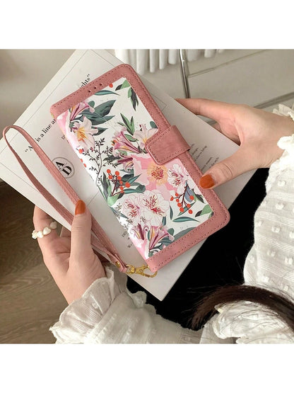 Shockproof Flower Print Cardholder Summer Spring 1pc Flower Print Card Slot Wallet Phone Case Cover Compatible With S24/S22/S23 Ultra/S20FE Women Waterproof Anti-Fall Scratch Resistant Spring Gift,Int