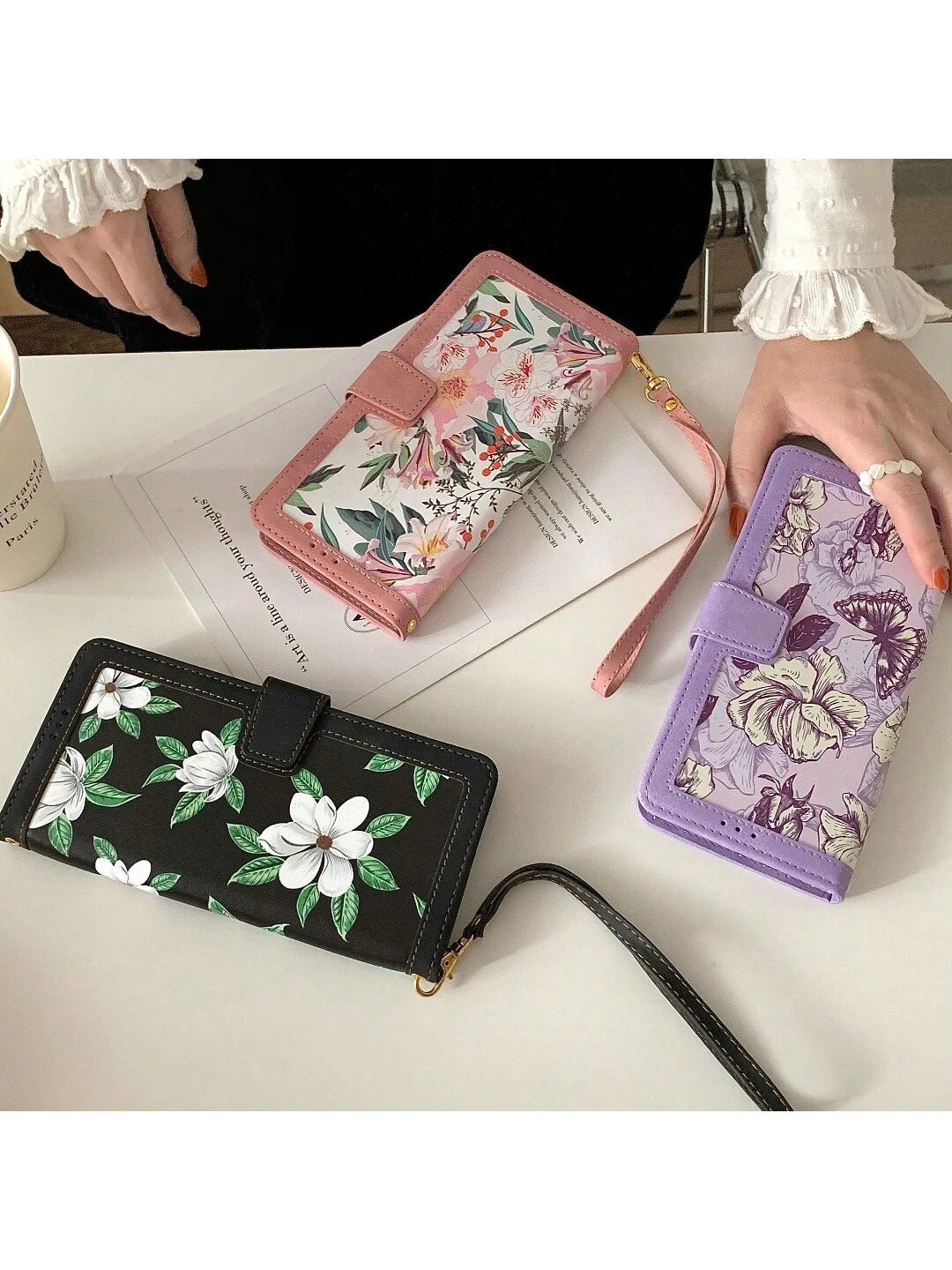 Shockproof Flower Print Cardholder Summer Spring 1pc Flower Print Card Slot Wallet Phone Case Cover Compatible With S24/S22/S23 Ultra/S20FE Women Waterproof Anti-Fall Scratch Resistant Spring Gift,Int