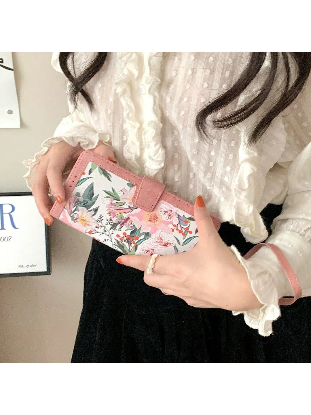 Shockproof Flower Print Cardholder Summer Spring 1pc Flower Print Card Slot Wallet Phone Case Cover Compatible With S24/S22/S23 Ultra/S20FE Women Waterproof Anti-Fall Scratch Resistant Spring Gift,Int