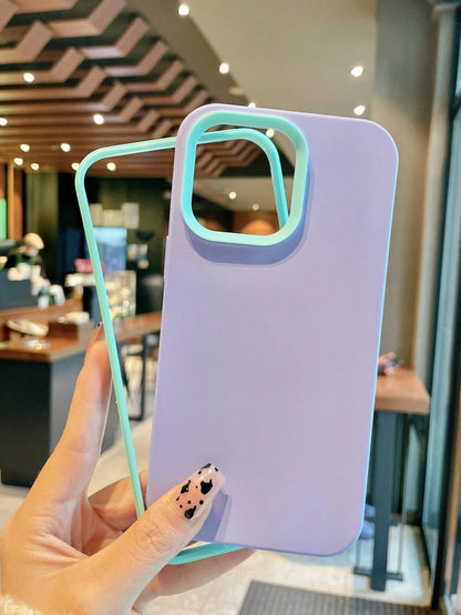 Shockproof Solid Color Solid Color Spray Painted Contrast Color 3-In-1 Anti-Drop Phone Case Compatible With IPhone 11, 12, 13, 11, 16, 17, 17 Pro Max, 13 Pro Max, 16 Plus, 16 Pro Max, 16 Pro, 14 Pro