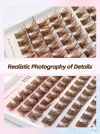 Sibeuna 96pcs Wet Brown Lash Clusters, Natural Curly Individual False Eyelash Clusters, D-Curl, 10-16mm Length, Dramatic Eyelash Clusters,Brown Lashes.