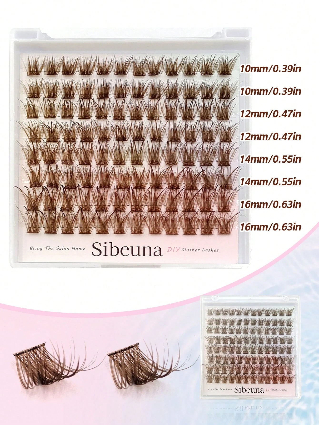 Sibeuna 96pcs Wet Brown Lash Clusters, Natural Curly Individual False Eyelash Clusters, D-Curl, 10-16mm Length, Dramatic Eyelash Clusters,Brown Lashes.