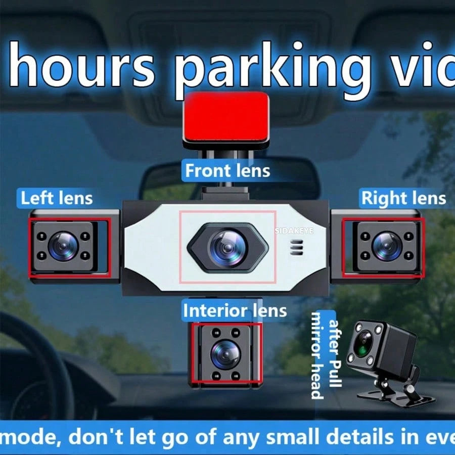 SIDAKEYE 360° Panoramic 4-Lens Car Camera, 3.16-Inch IPS Car Screen, Gravity Sensor, Loop Recording, Monitoring Camera, High-Definition Ultimate 1080P Front Camera And 720P Front/Rear/Left/Right Full