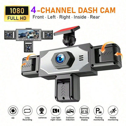 SIDAKEYE 360° Panoramic 4-Lens Car Camera, 3.16-Inch IPS Car Screen, Gravity Sensor, Loop Recording, Monitoring Camera, High-Definition Ultimate 1080P Front Camera And 720P Front/Rear/Left/Right Full