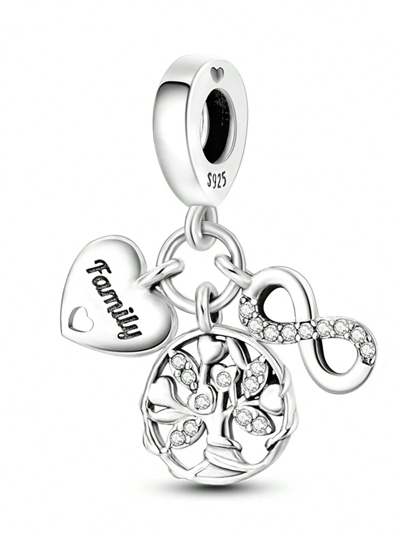Silver Plated Tree Of Life Sphere Bead Pendant, Fits DIY Bracelet Necklace, Heart Detail Women Jewelry Charm, Holiday Gift For Mom Wife Family Friends