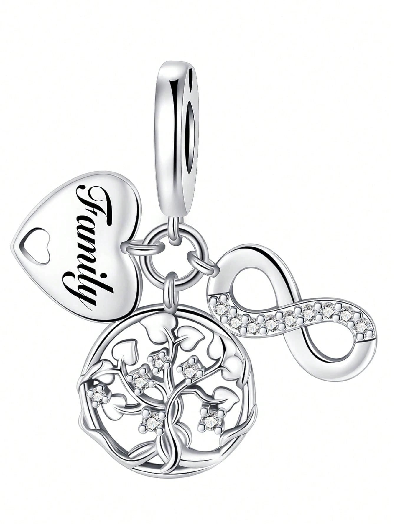 Silver Plated Tree Of Life Sphere Bead Pendant, Fits DIY Bracelet Necklace, Heart Detail Women Jewelry Charm, Holiday Gift For Mom Wife Family Friends