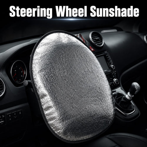 Silver Reflective Heat-Insulating Sun Shade Cover For Car Steering Wheel, Anti-Burn And Anti-UV Protection For Summer, Foldable And Portable Storage, Black Fine Edging, Suitable For Most Sedans And SU