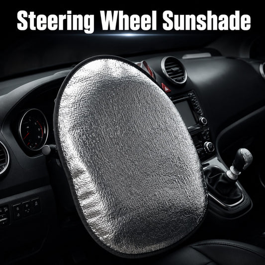 Silver Reflective Heat-Insulating Sun Shade Cover For Car Steering Wheel, Anti-Burn And Anti-UV Protection For Summer, Foldable And Portable Storage, Black Fine Edging, Suitable For Most Sedans And SU