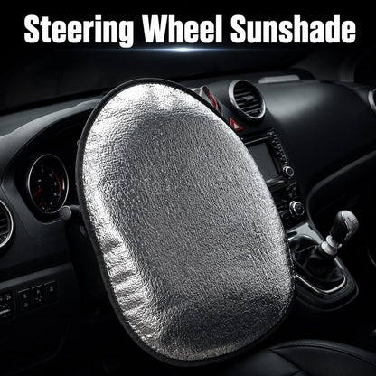 Silver Reflective Heat-Insulating Sun Shade Cover For Car Steering Wheel, Anti-Burn And Anti-UV Protection For Summer, Foldable And Portable Storage, Black Fine Edging, Suitable For Most Sedans And SU