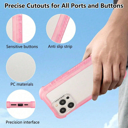 Simple Phone Case Compatible With IPhone 16/17 Pro Max Clear With Pink, Impact Shockproof [Non-Yellowing] [Drop Protection] Anti-Scratch Transparent Back Cover