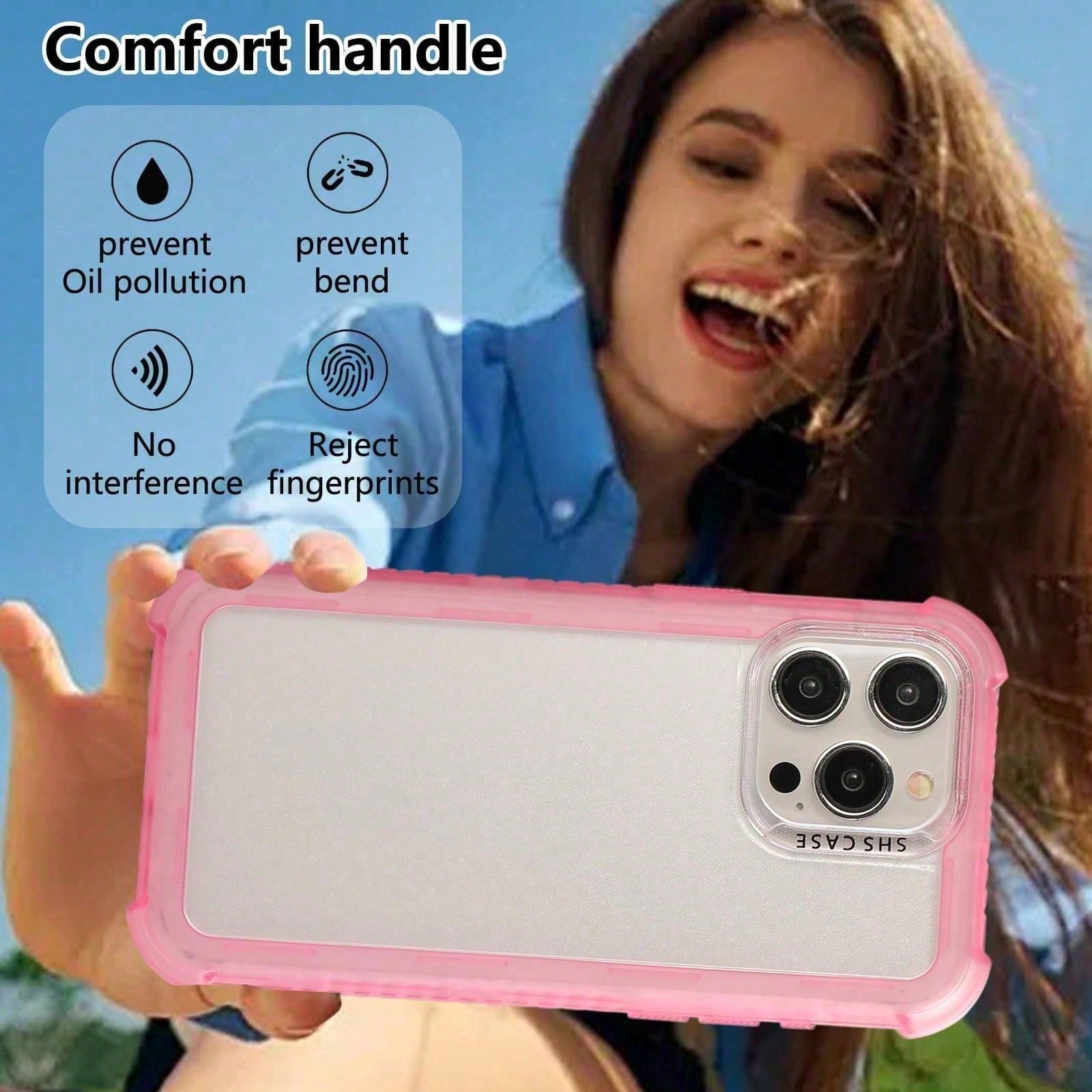 Simple Phone Case Compatible With IPhone 16/17 Pro Max Clear With Pink, Impact Shockproof [Non-Yellowing] [Drop Protection] Anti-Scratch Transparent Back Cover