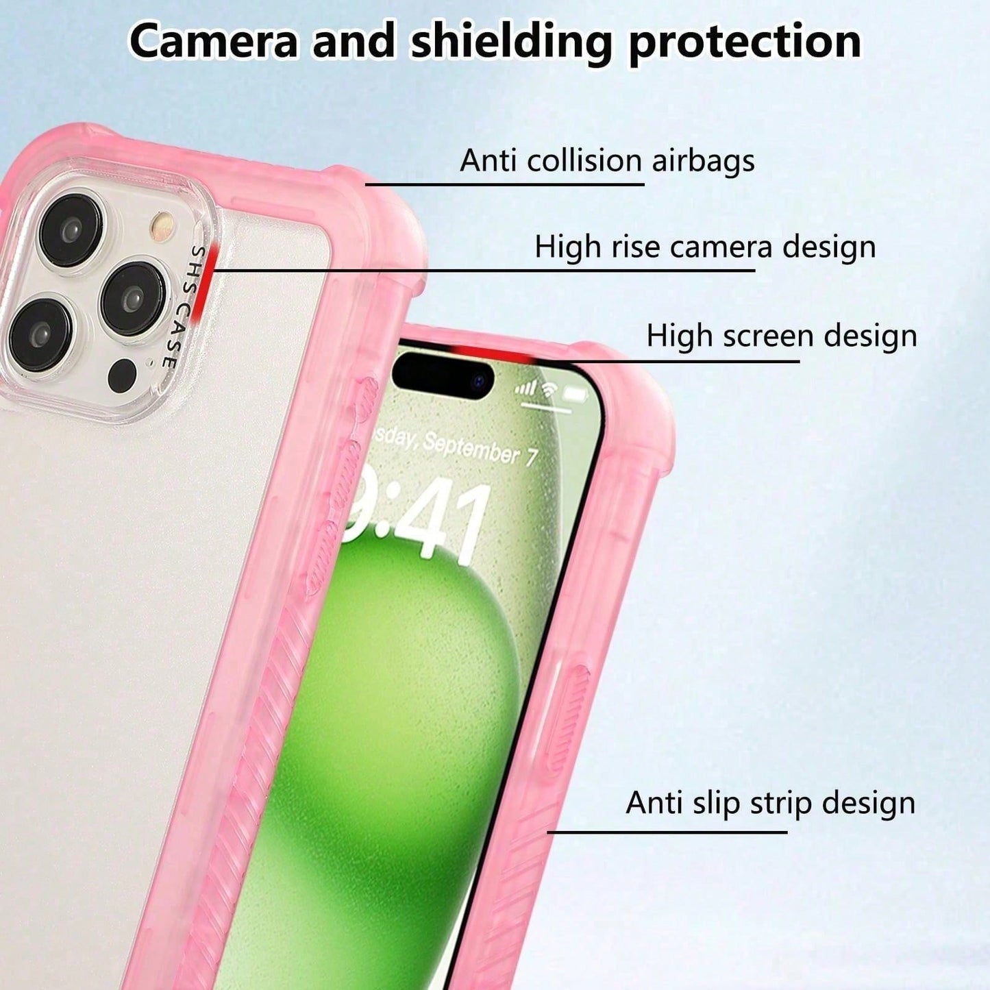 Simple Phone Case Compatible With IPhone 16/17 Pro Max Clear With Pink, Impact Shockproof [Non-Yellowing] [Drop Protection] Anti-Scratch Transparent Back Cover