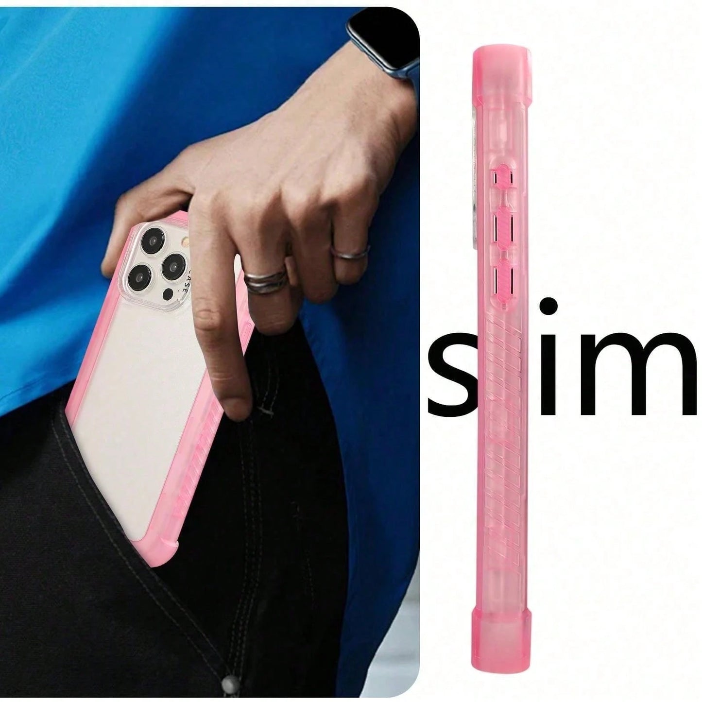 Simple Phone Case Compatible With IPhone 16/17 Pro Max Clear With Pink, Impact Shockproof [Non-Yellowing] [Drop Protection] Anti-Scratch Transparent Back Cover