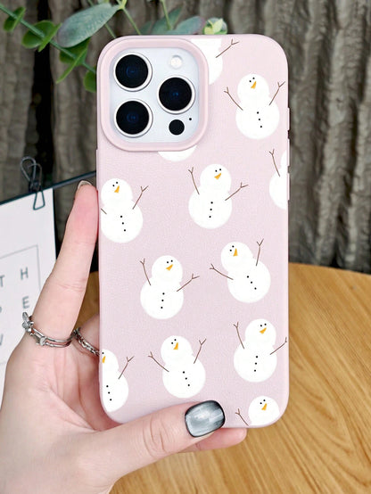 Simple Snowman Pattern Phone Case With A Holiday Winter Theme. Seasonal Cute Cartoon Character Printed Phone Accessories, Unisex, Compatible With Iphone 17 Pro Max/17pro/17Air/17/16promax/16pro/16plus