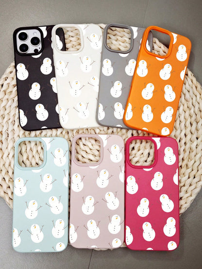 Simple Snowman Pattern Phone Case With A Holiday Winter Theme. Seasonal Cute Cartoon Character Printed Phone Accessories, Unisex, Compatible With Iphone 17 Pro Max/17pro/17Air/17/16promax/16pro/16plus