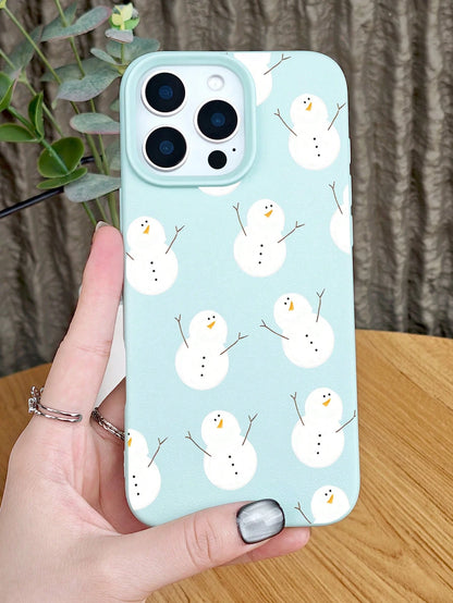 Simple Snowman Pattern Phone Case With A Holiday Winter Theme. Seasonal Cute Cartoon Character Printed Phone Accessories, Unisex, Compatible With Iphone 17 Pro Max/17pro/17Air/17/16promax/16pro/16plus