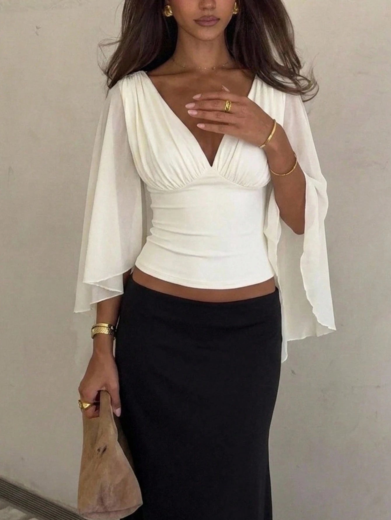 Siren Gaze Summer Women Deep V-Neck Pleated Casual Daily Wear Ruffle Peplum Blouse Western Vintage Elegant Casual Formal Going Out Wedding Graduation Beach