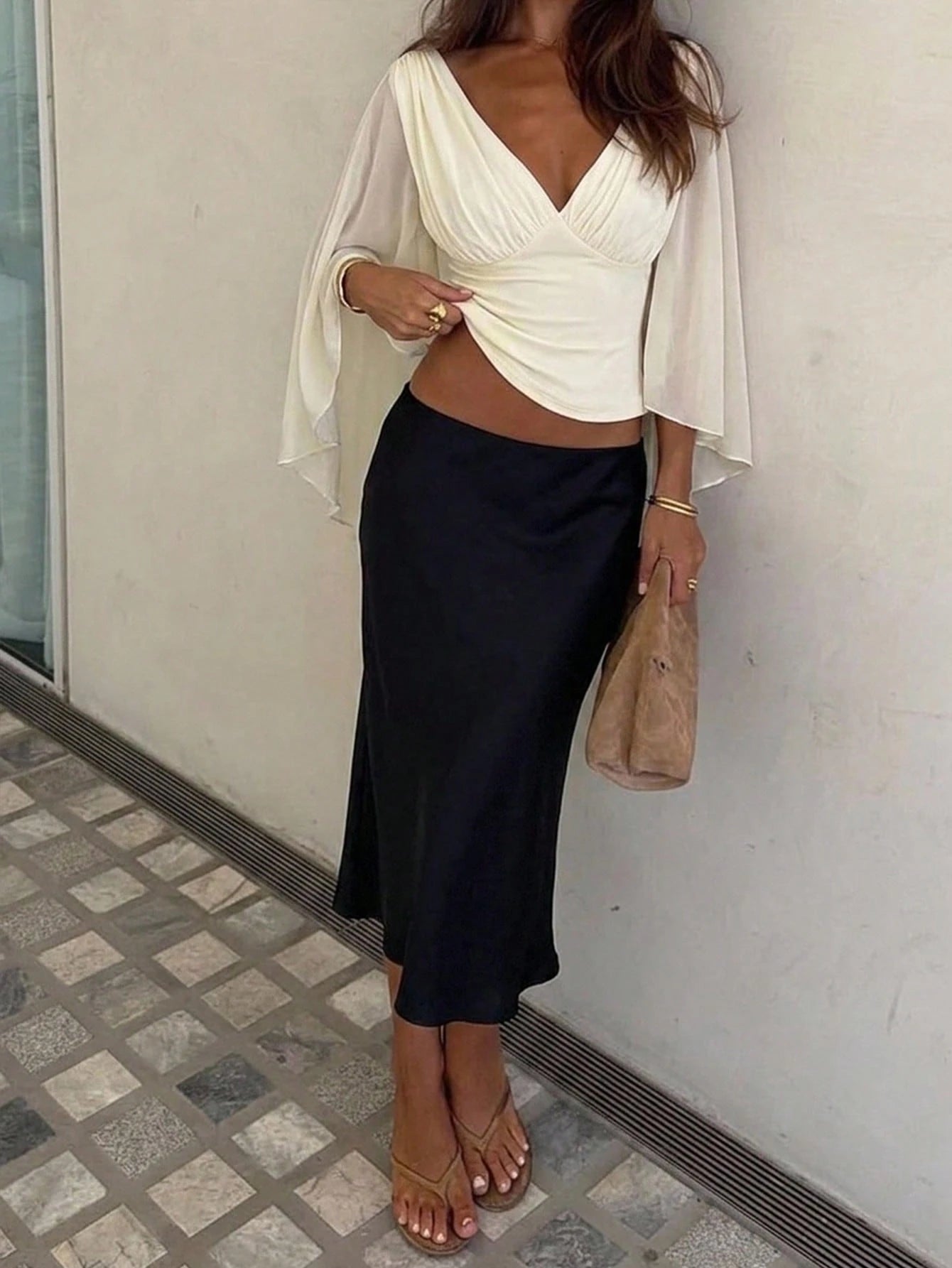 Siren Gaze Summer Women Deep V-Neck Pleated Casual Daily Wear Ruffle Peplum Blouse Western Vintage Elegant Casual Formal Going Out Wedding Graduation Beach