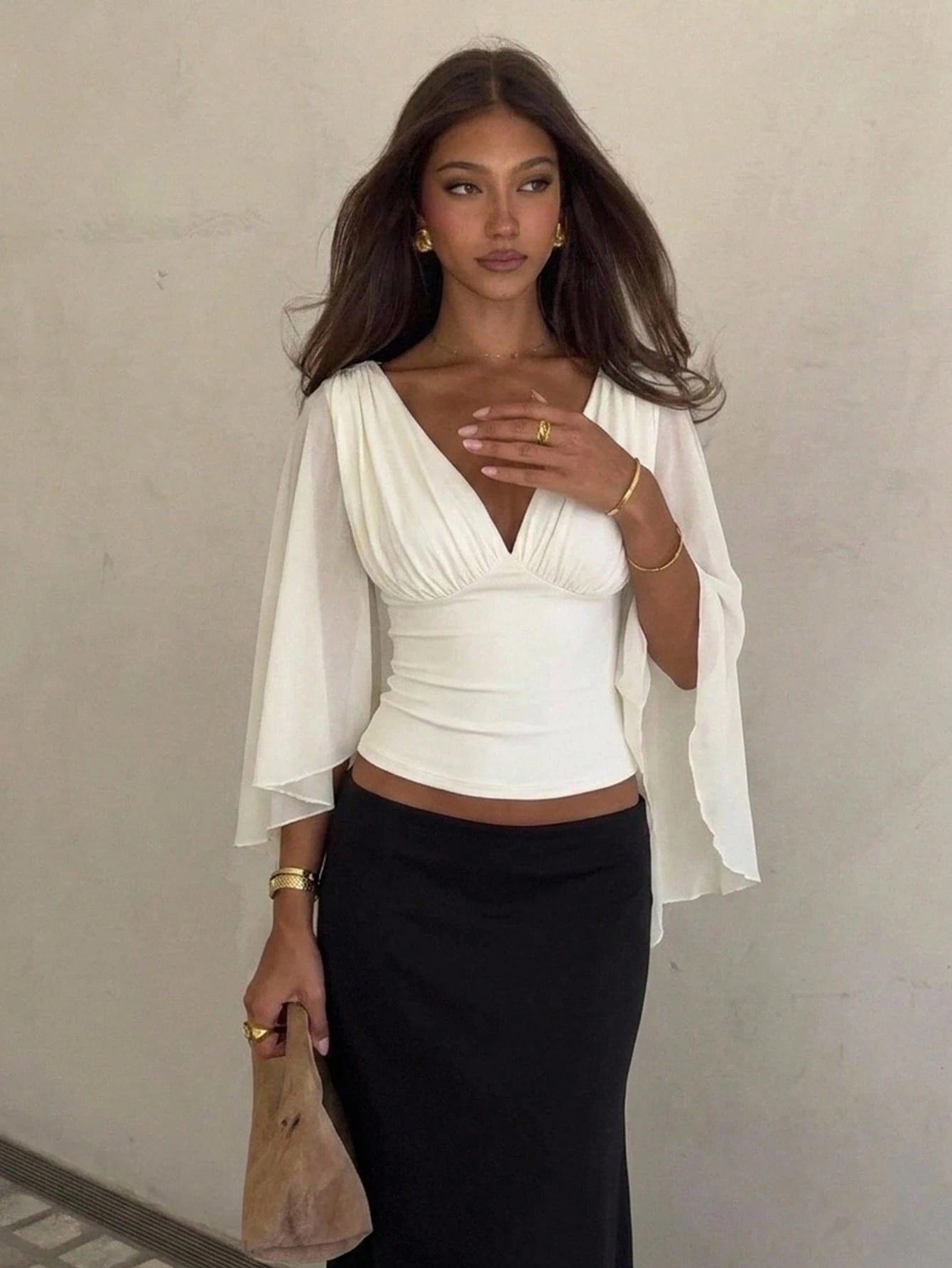 Siren Gaze Summer Women Deep V-Neck Pleated Casual Daily Wear Ruffle Peplum Blouse Western Vintage Elegant Casual Formal Going Out Wedding Graduation Beach