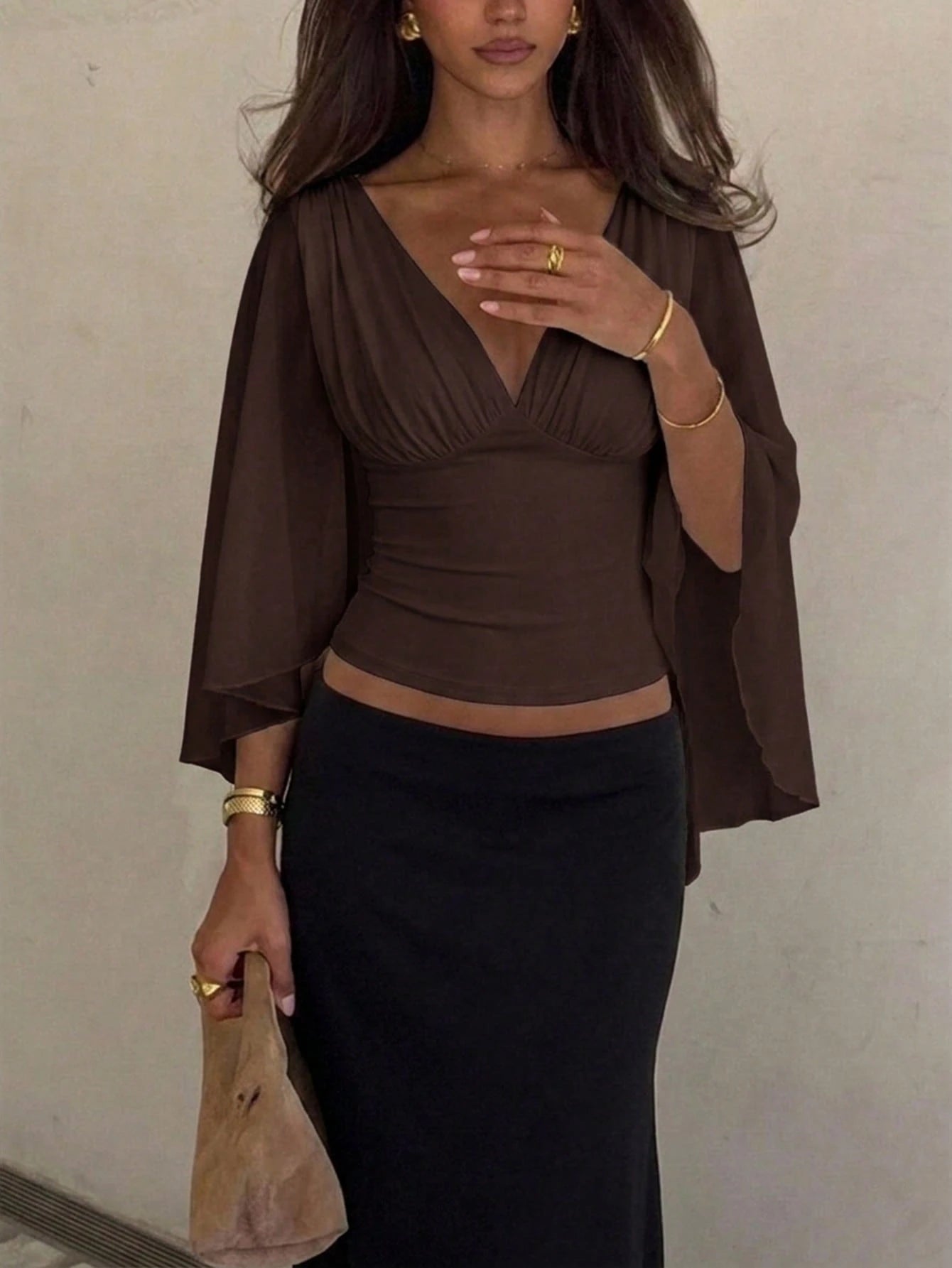 Siren Gaze Summer Women Deep V-Neck Pleated Casual Daily Wear Ruffle Peplum Blouse Western Vintage Elegant Casual Formal Going Out Wedding Graduation Beach