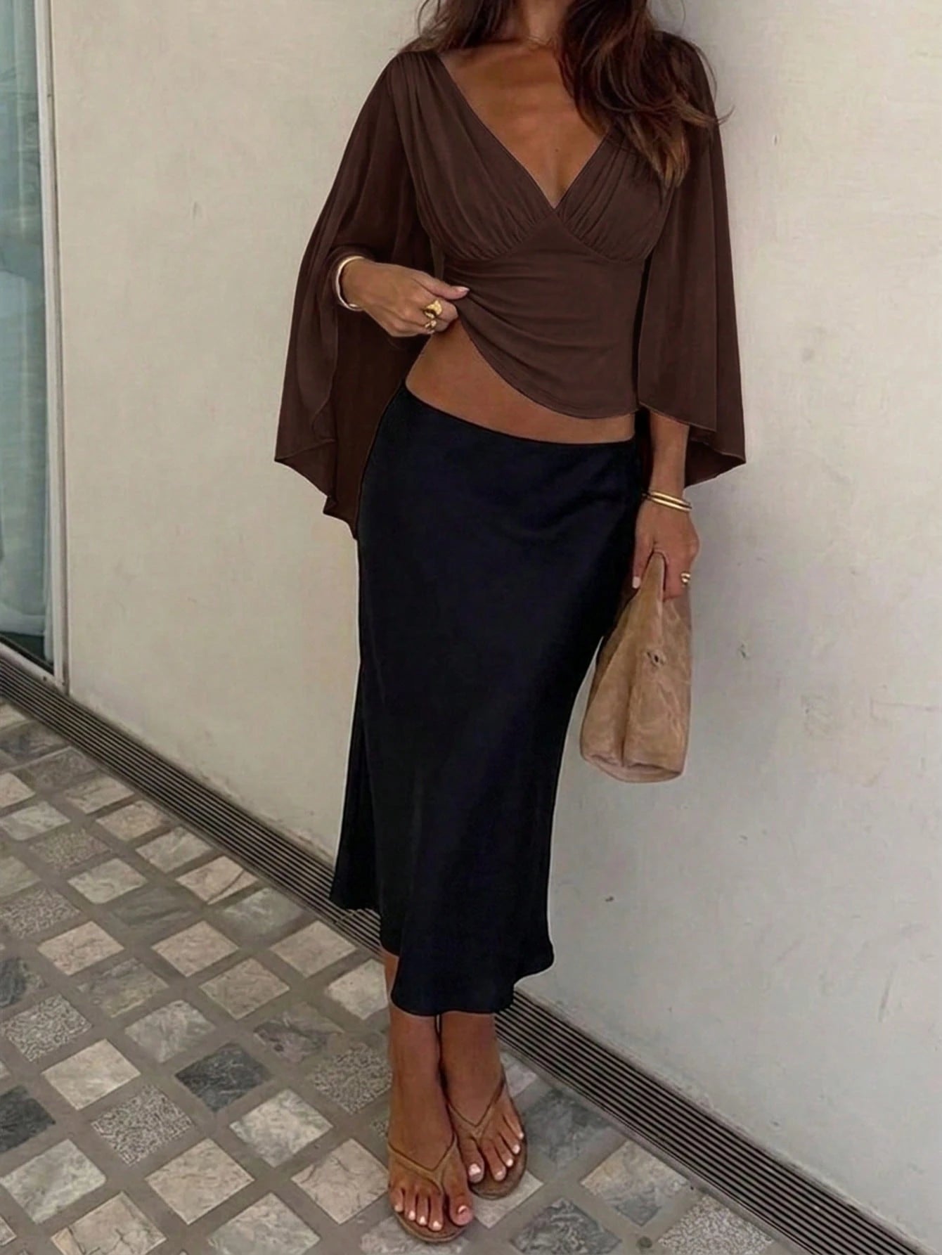 Siren Gaze Summer Women Deep V-Neck Pleated Casual Daily Wear Ruffle Peplum Blouse Western Vintage Elegant Casual Formal Going Out Wedding Graduation Beach