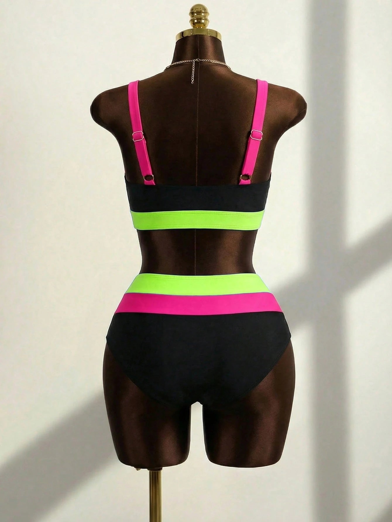Slaydiva New Plus Size Women's Color Block Patchwork Bikini Style Two Pieces High Waist Triangle Bottom Swimsuit Set