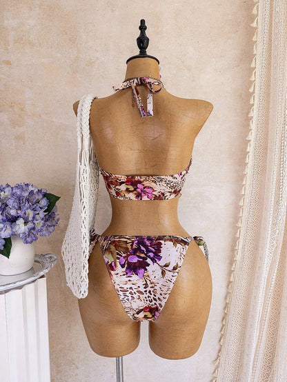Slaydiva Plus Size Leopard & Floral Print Swimwear Set