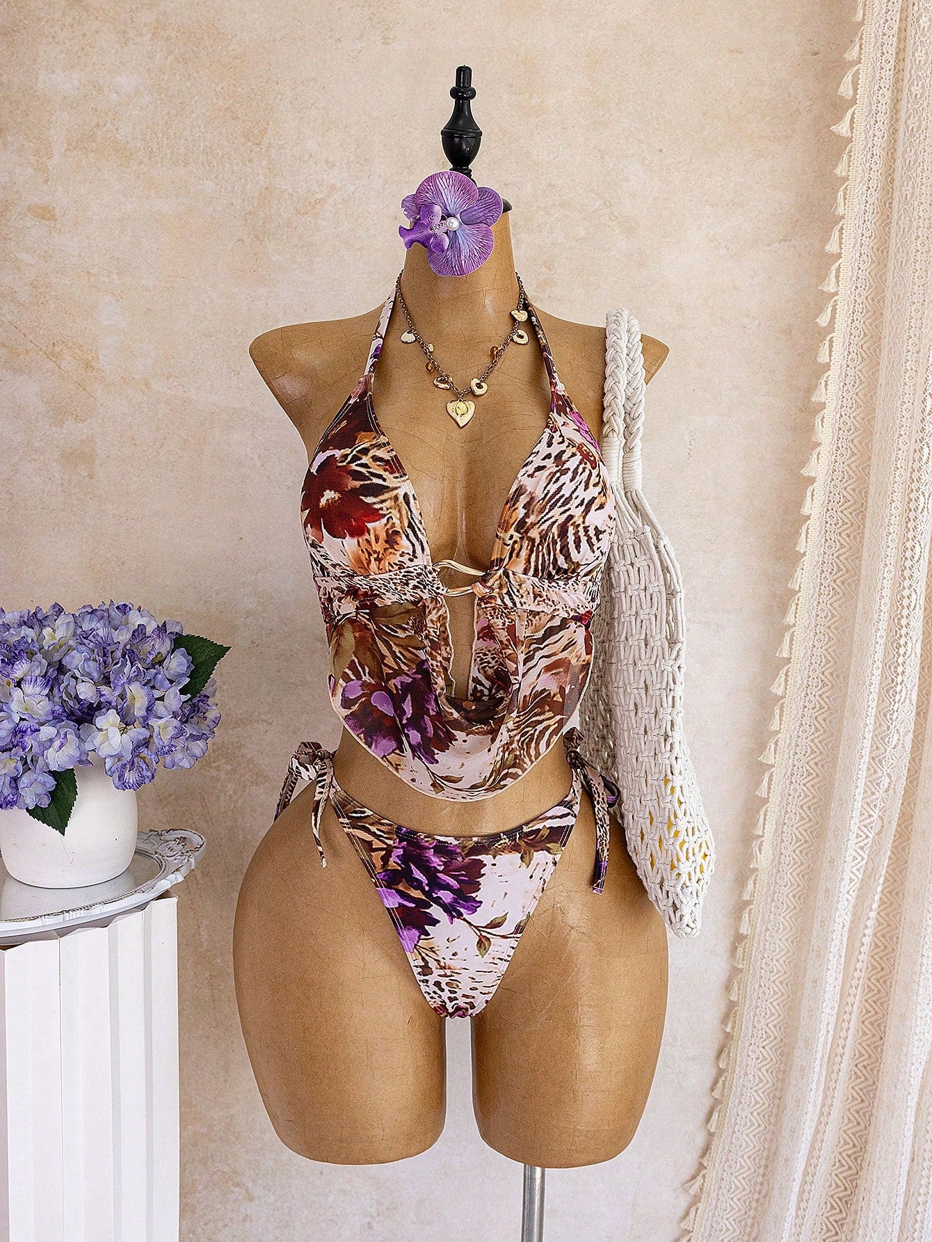 Slaydiva Plus Size Leopard & Floral Print Swimwear Set