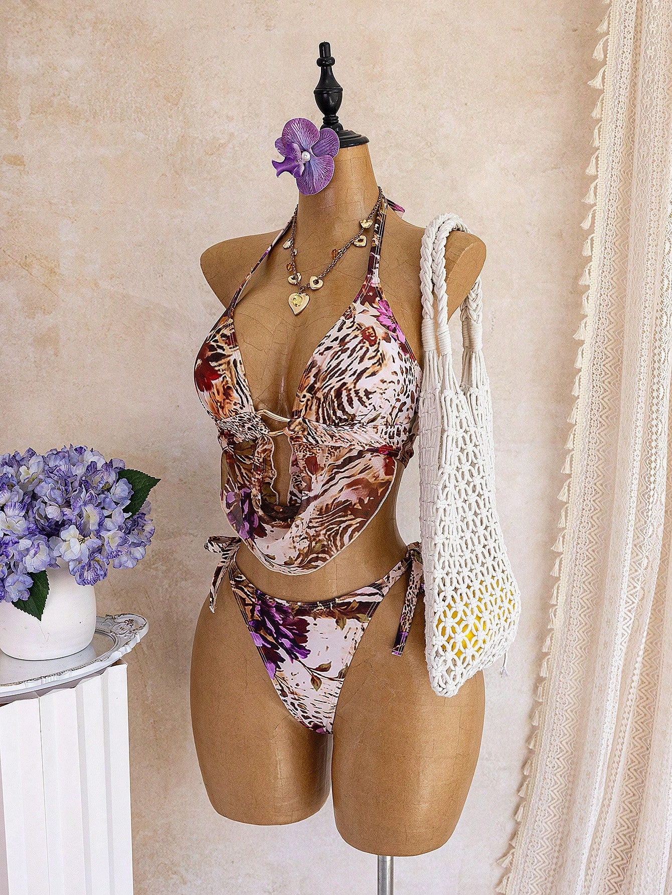 Slaydiva Plus Size Leopard & Floral Print Swimwear Set