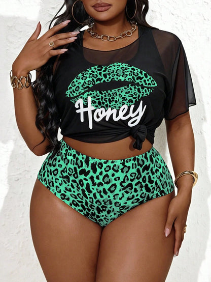 Slaydiva Plus Size Women 3pcs Set White Print Hoodie Top Camisole Bikini Swimwear Set Beach Summer Sexy
