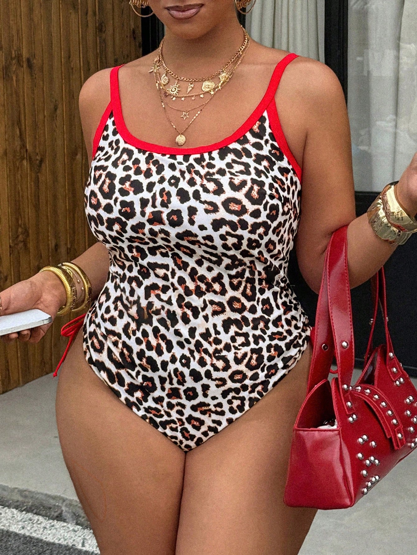 Slaydiva Plus Size Women One-Piece Swimsuit, Leopard Print Sleeveless Beach Beach Vacation Holiday Swimwear White Summer Sexy
