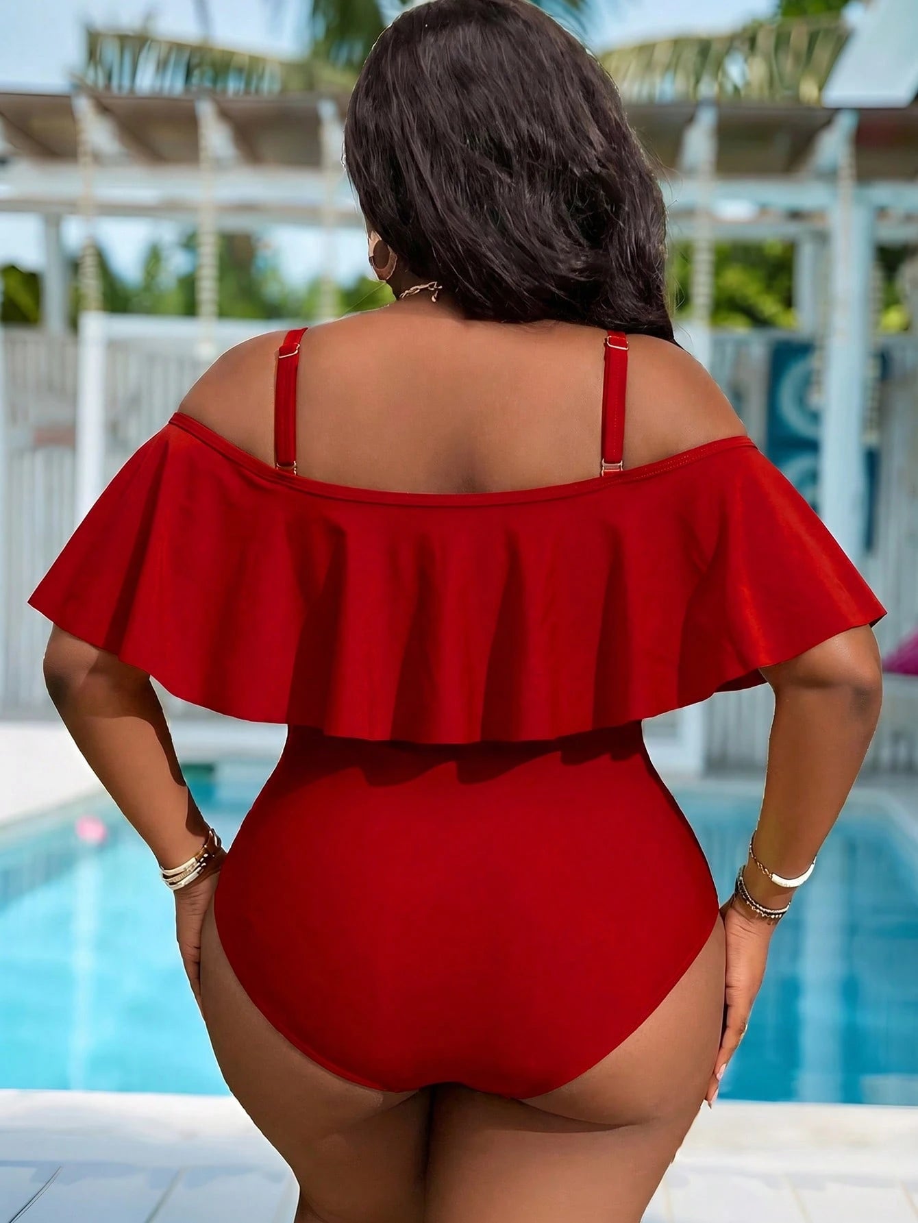 Slaydiva Plus Size Women's Ruched One-Piece Swimsuit, Suitable For Beach Vacation, Pool Party, Beach Party