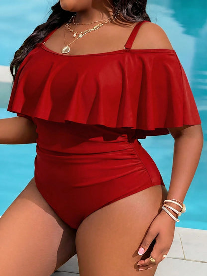 Slaydiva Plus Size Women's Ruched One-Piece Swimsuit, Suitable For Beach Vacation, Pool Party, Beach Party