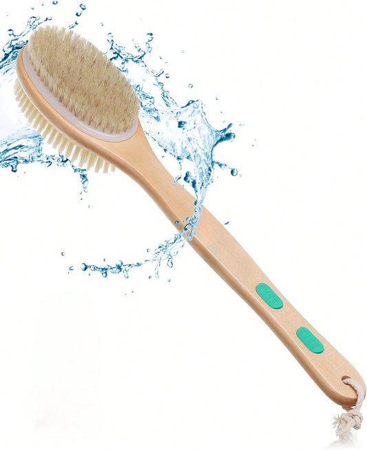 Slick Double Sided Shower Brush- Back Scrubber, Bath Brush Long Handle
