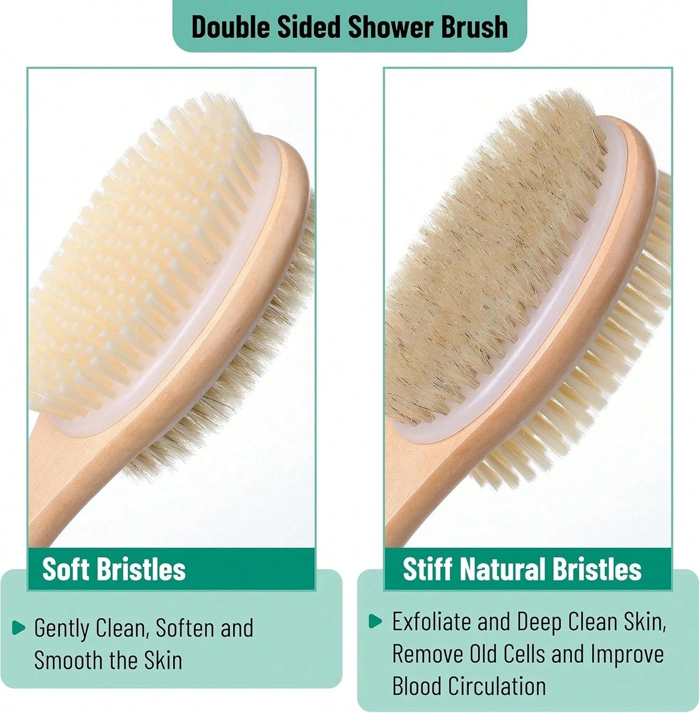 Slick Double Sided Shower Brush- Back Scrubber, Bath Brush Long Handle