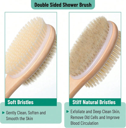 Slick Double Sided Shower Brush- Back Scrubber, Bath Brush Long Handle