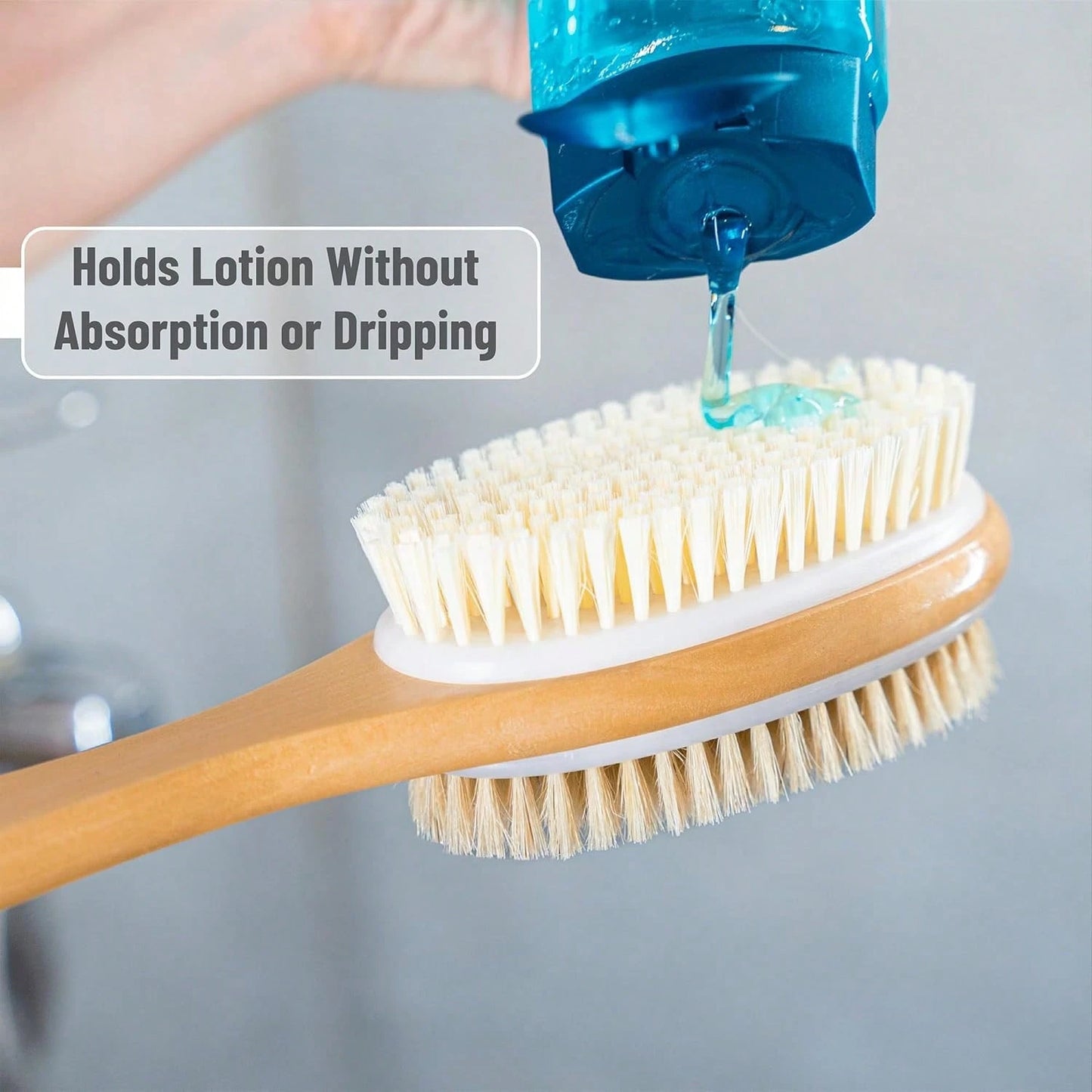 Slick Double Sided Shower Brush- Back Scrubber, Bath Brush Long Handle