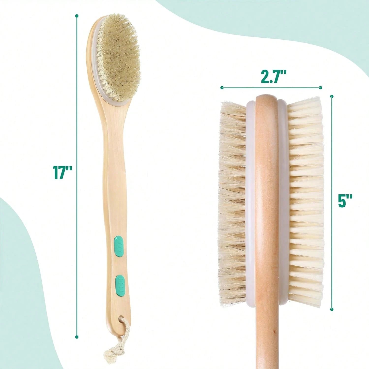 Slick Double Sided Shower Brush- Back Scrubber, Bath Brush Long Handle