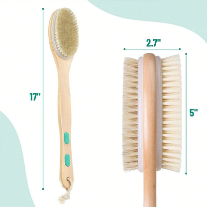 Slick Double Sided Shower Brush- Back Scrubber, Bath Brush Long Handle