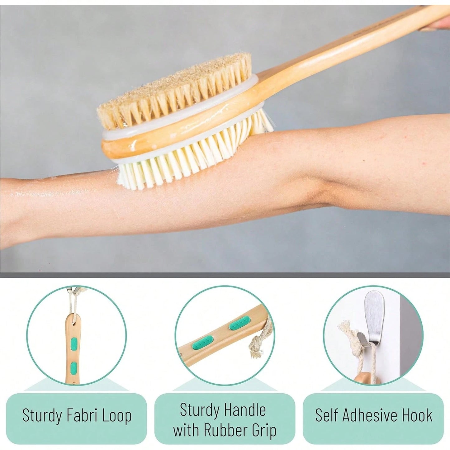 Slick Double Sided Shower Brush- Back Scrubber, Bath Brush Long Handle