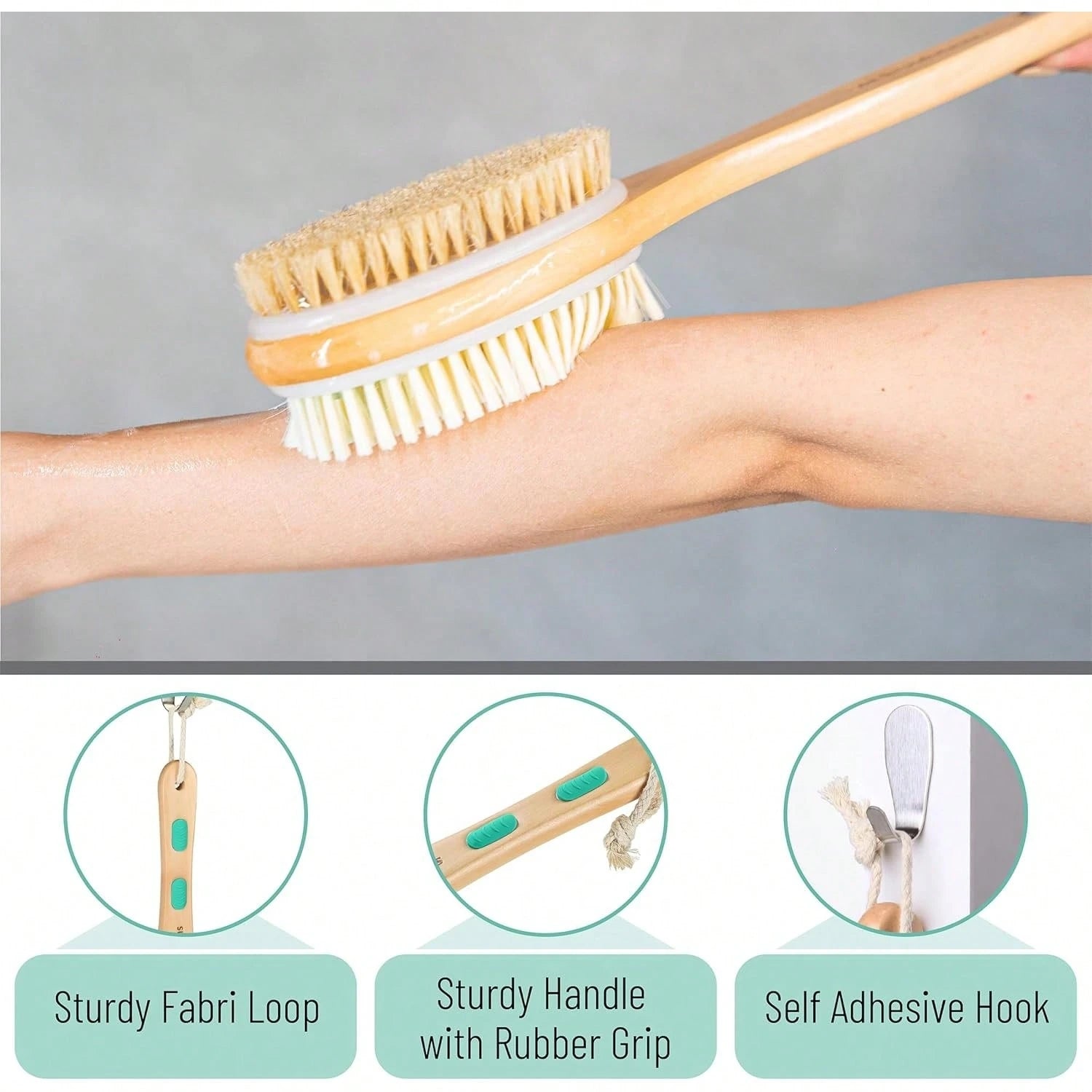 Slick Double Sided Shower Brush- Back Scrubber, Bath Brush Long Handle