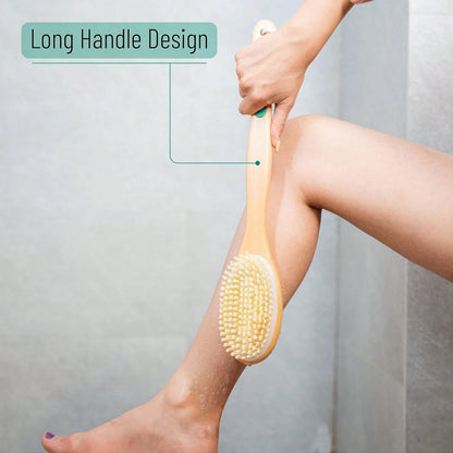 Slick Double Sided Shower Brush- Back Scrubber, Bath Brush Long Handle