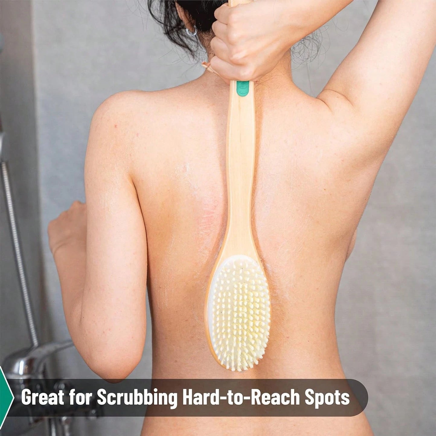 Slick Double Sided Shower Brush- Back Scrubber, Bath Brush Long Handle