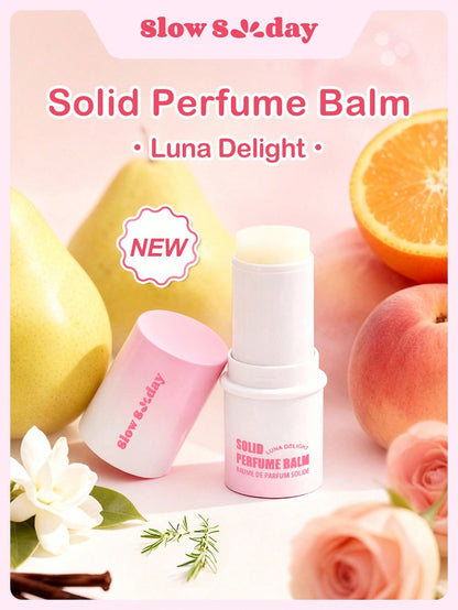 Slow Sunday Solid Perfume Balm (Luna Delight), Long-Lasting Fragrance, Mini Perfume, Sweet, Romantic & Charming, Floral Fruity, With Vanilla, Pear, Musk, Daily Commute & Vacation, Non-Alcoholic, Trav