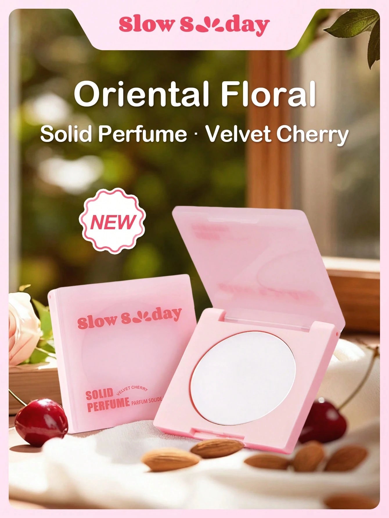 Slow Sunday Solid Perfume (Velvet Cherry), Long-Lasting Fragrance, Mini Perfume, Romantic & Charming, Floral Fruity, Daily Commute & Vacation, Non-Alcoholic, Travel-Friendly, K Beauty, Ideal For Part
