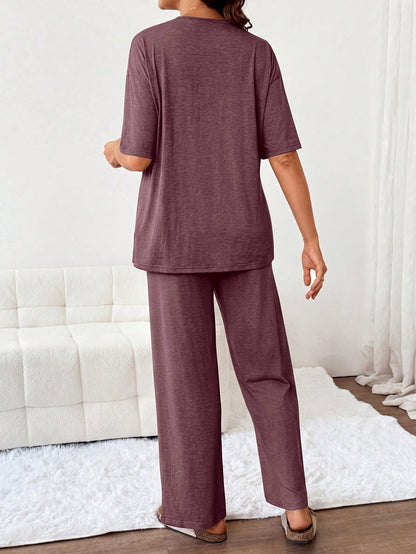Slowluna Maternity Solid Color Split Hem T-Shirt And Pants Nursing 2 Pieces Set Lingerie Lingerie Set Underwear Women Pajama Pajama Dress Loungewear Nightgown